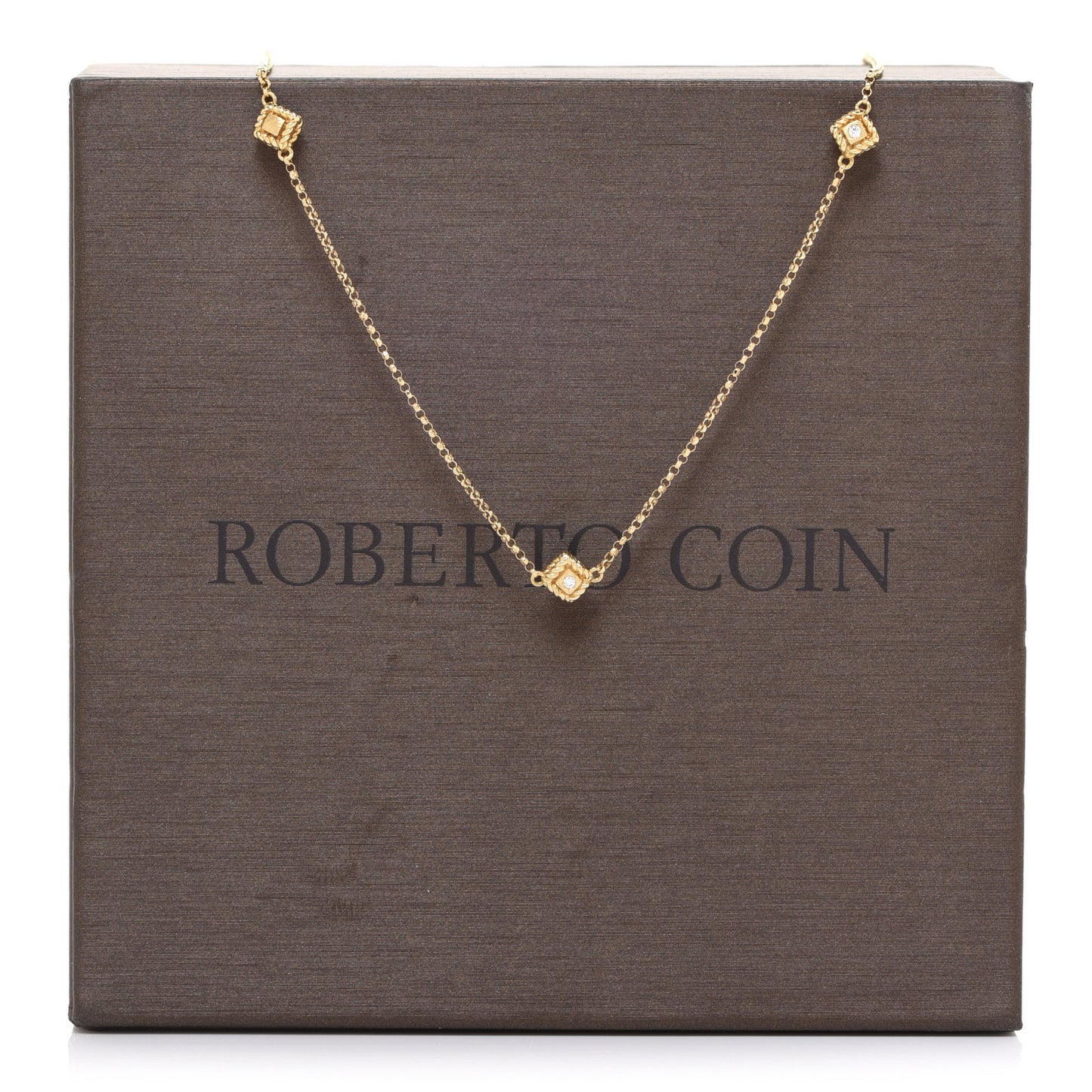 18K Yellow Gold Diamond Tiny Palazzo Ducale Satin Tile 3-Station Necklace