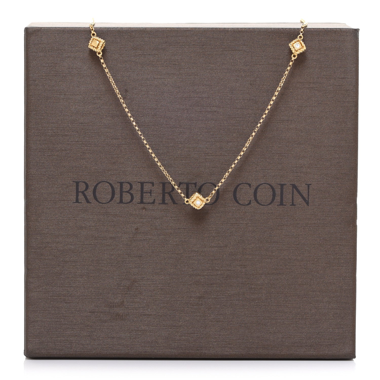 Roberto Coin 18K Yellow Gold Diamond Tiny Palazzo Ducale Satin Tile 3-Station Necklace 6 of 6