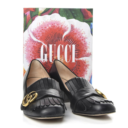 Gucci Malaga Kid GG Marmont Fringe 50mm Loafer Pumps 37 Black 10 of 10