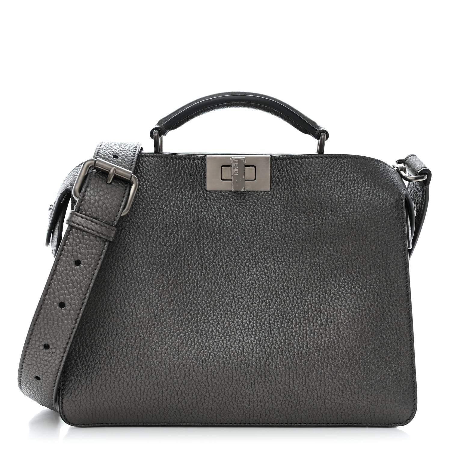 Fendi Cuoio Romano Lux Mini Peekaboo I SEE U Satchel Graphite 1 of 11