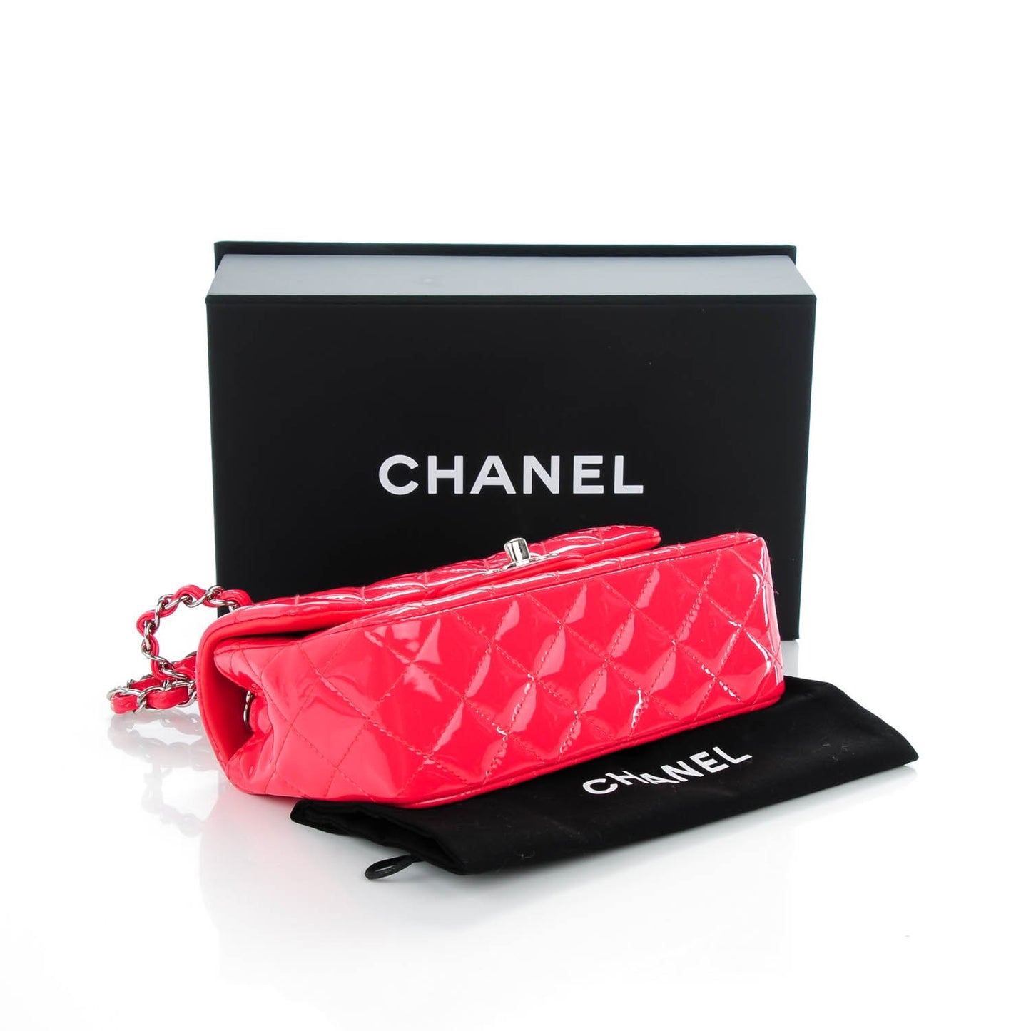 Patent Calfskin Quilted Mini Rectangular Flap Coral