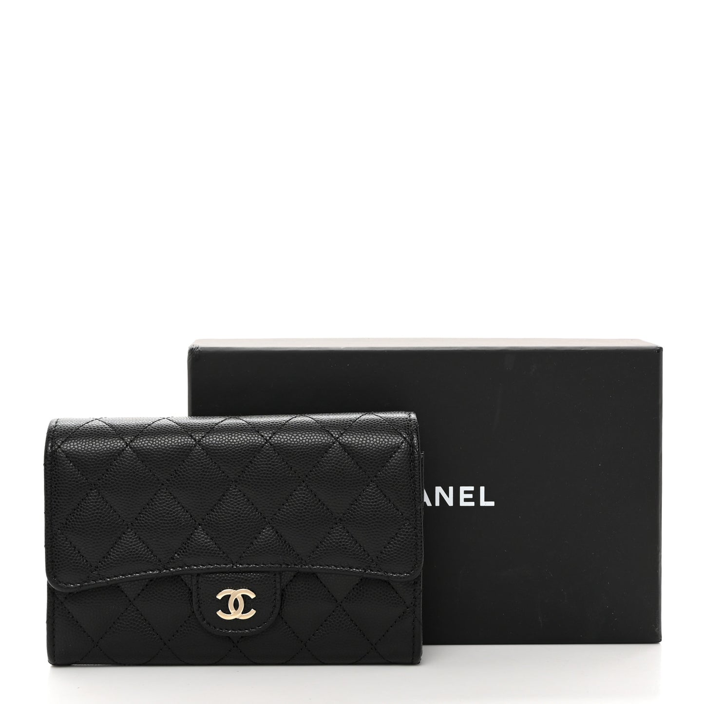 Caviar Quilted Medium Flap Wallet Black