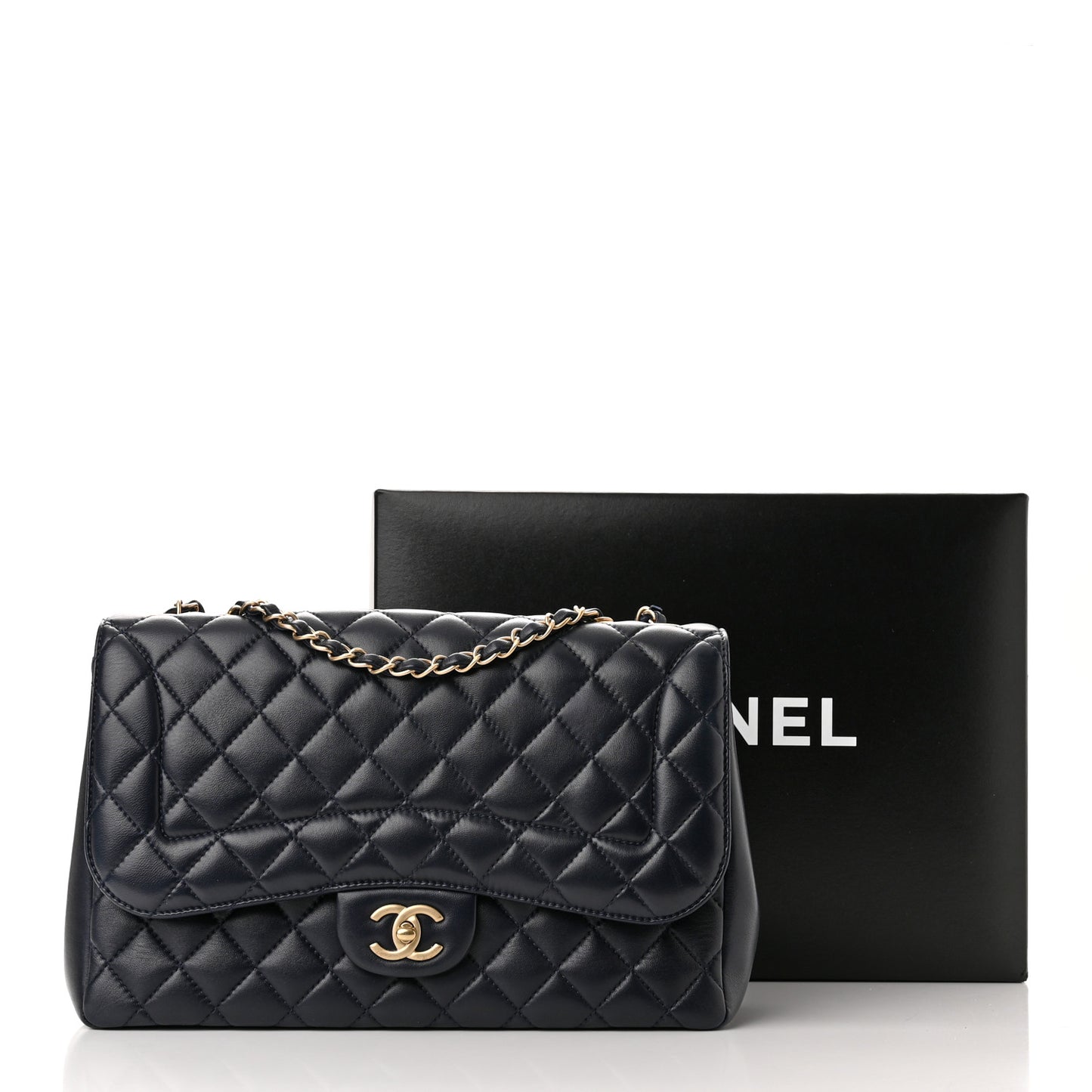 Lambskin Quilted Jumbo Mademoiselle Chic Flap Navy