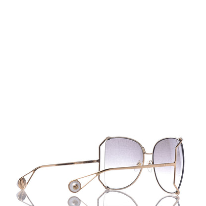 Gucci Oversized Round Sunglasses GG0252S Gold Grey 4 of 8