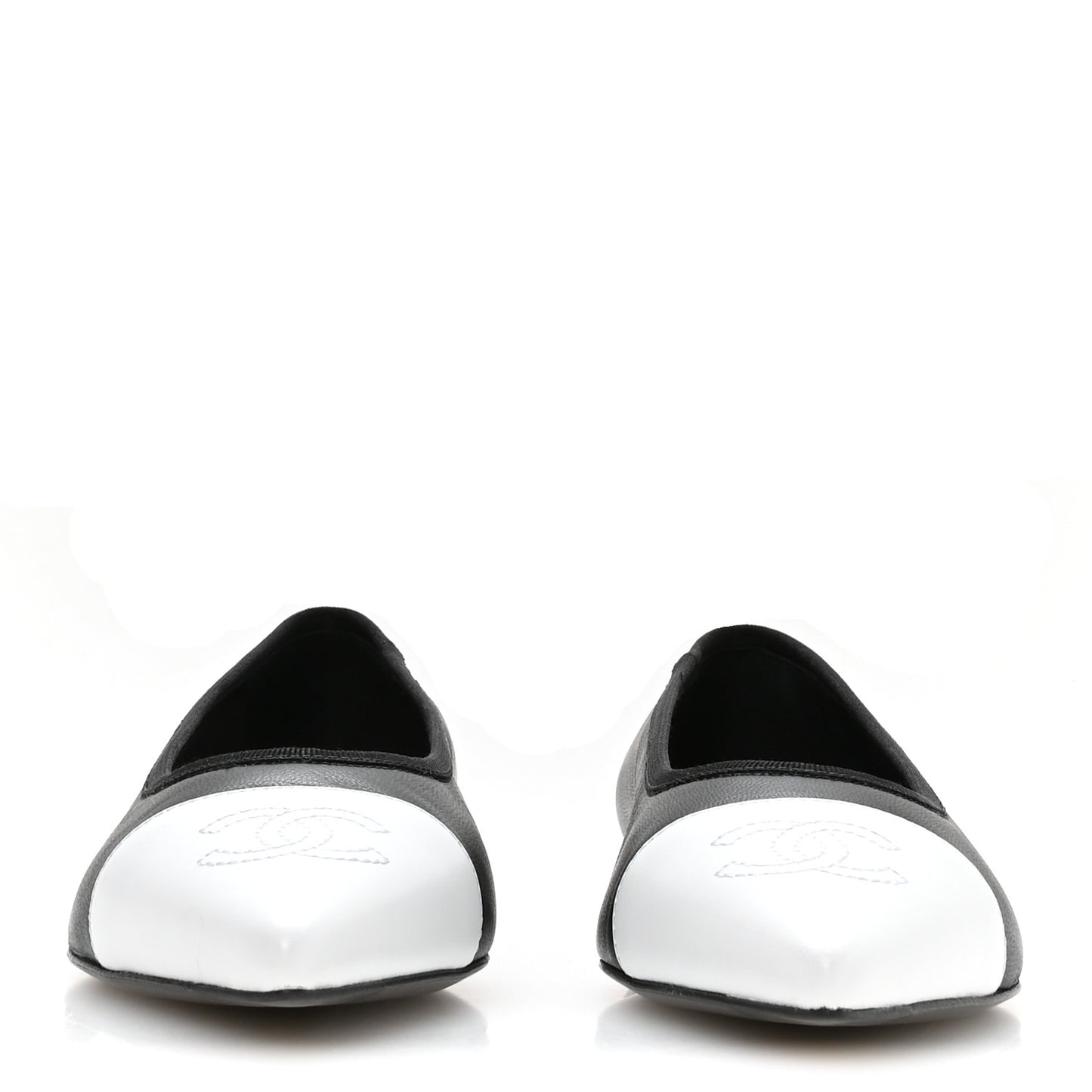 Lambskin Iridescent Lambskin Cap Toe CC Flats 37 Black White
