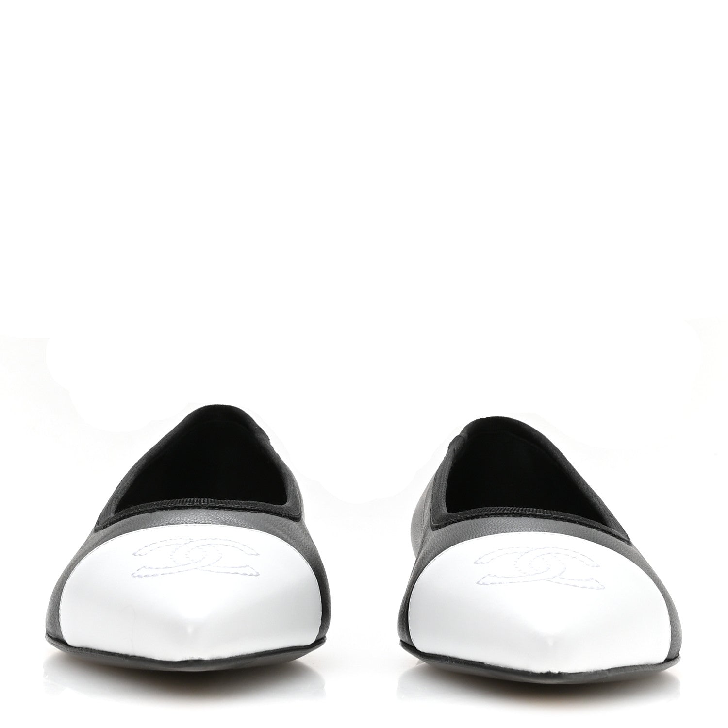 Chanel Lambskin Iridescent Lambskin Cap Toe CC Flats 37 Black White 3 of 9