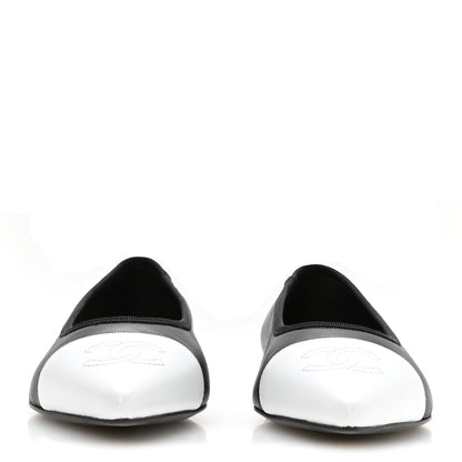 Chanel Lambskin Iridescent Lambskin Cap Toe CC Flats 37 Black White 3 of 9