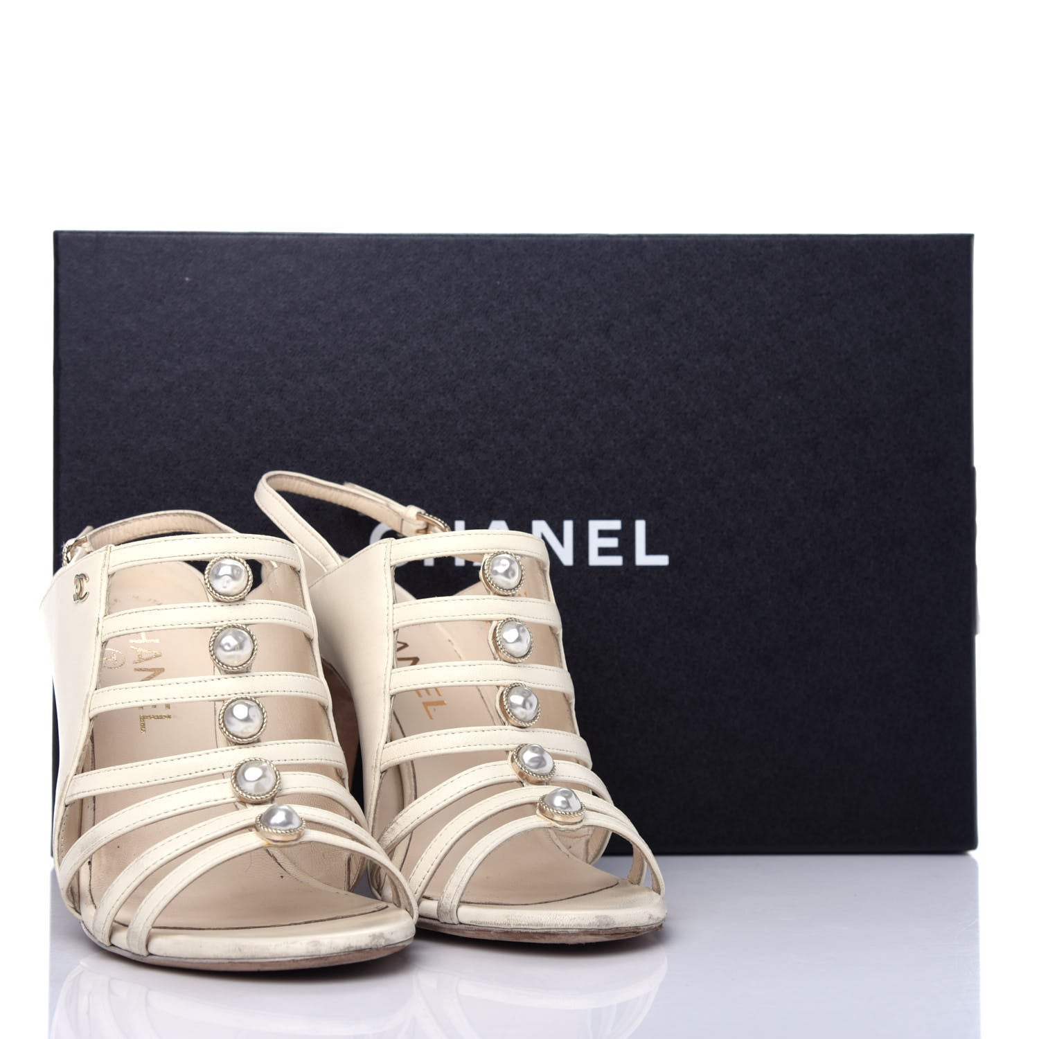 Chanel Lambskin Pearl Open Toe Caged Sandals 36 Ivory 11 of 11