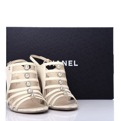 Chanel Lambskin Pearl Open Toe Caged Sandals 36 Ivory 11 of 11