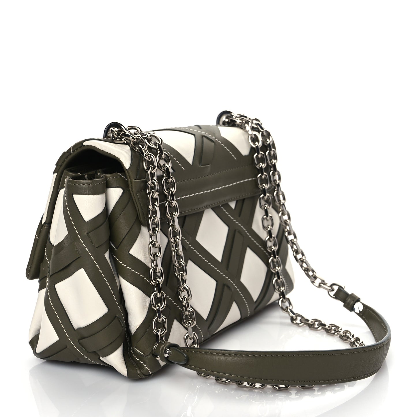 Calfskin Cutout Alix Flap Shoulder Bag Military Green White