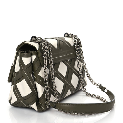 3.1 Phillip Lim Calfskin Cutout Alix Flap Shoulder Bag Military Green White 2 of 8
