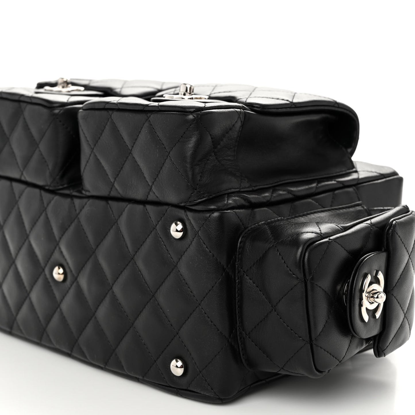 Calfskin Quilted Large Cambon Multipocket Reporter Black