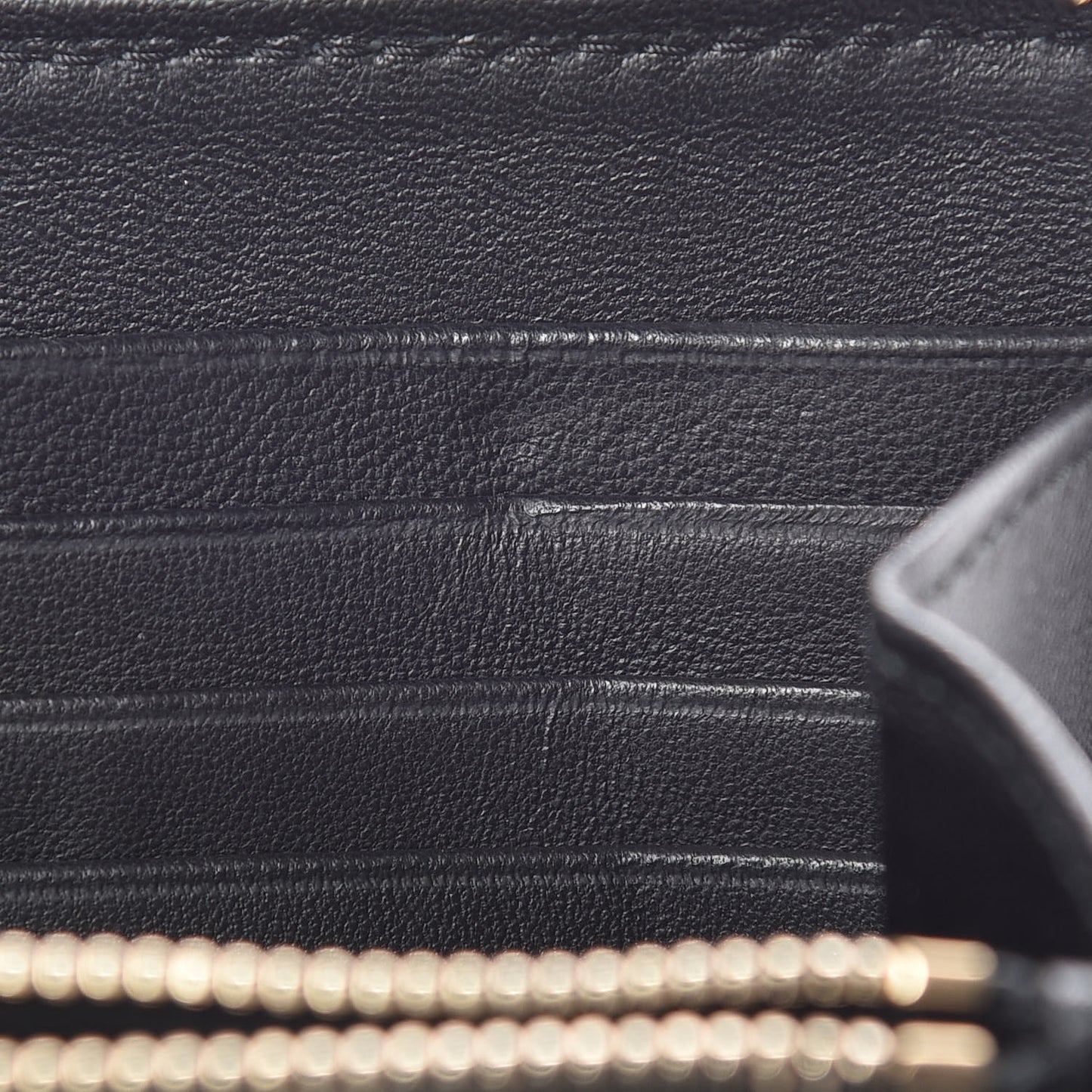 Pebbled Calfskin Skull Continental Zip Wallet Black