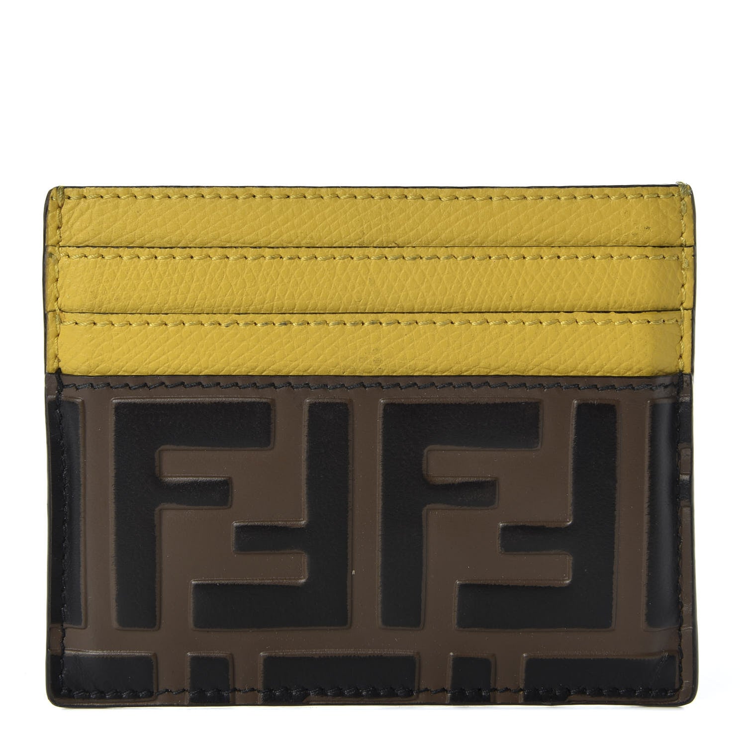 Fendi Vitello Cruise Bi-Color FF 1974 Embossed Card Holder Maya Black Sunflower 1 of 6