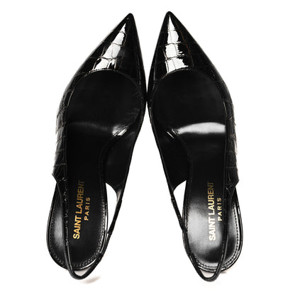 Saint Laurent Patent Crocodile Embossed Opyum 110 Slingback 38.5 Black 2 of 10