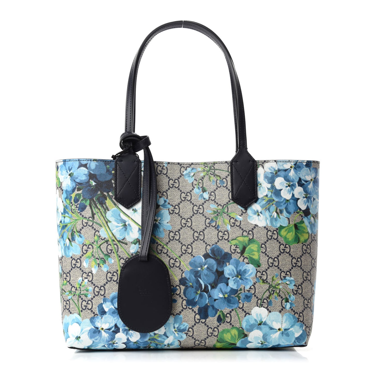 GG Supreme Monogram Blooms Small Reversible Tote Beige Blue Navy