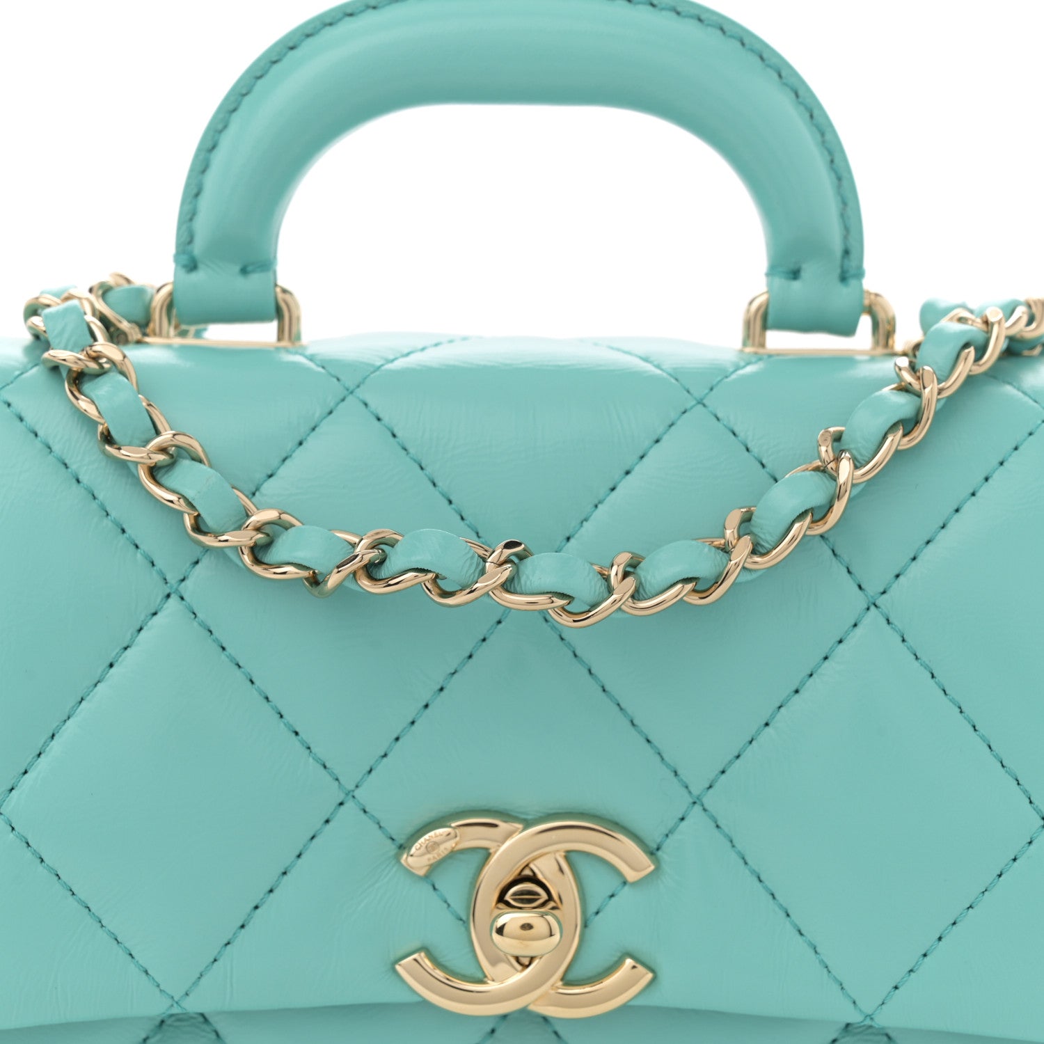 Chanel Shiny Lambskin Quilted Mini Coco Trip Flap Bag Turquoise 8 of 11