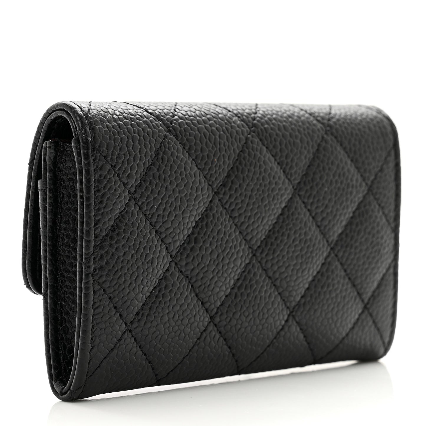 Caviar Quilted Flap Card Holder Black