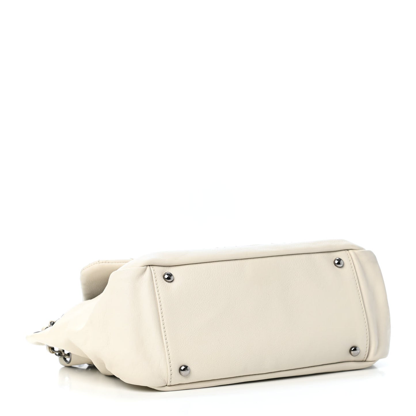 Calfskin Diamond Stitch Accordion Flap White