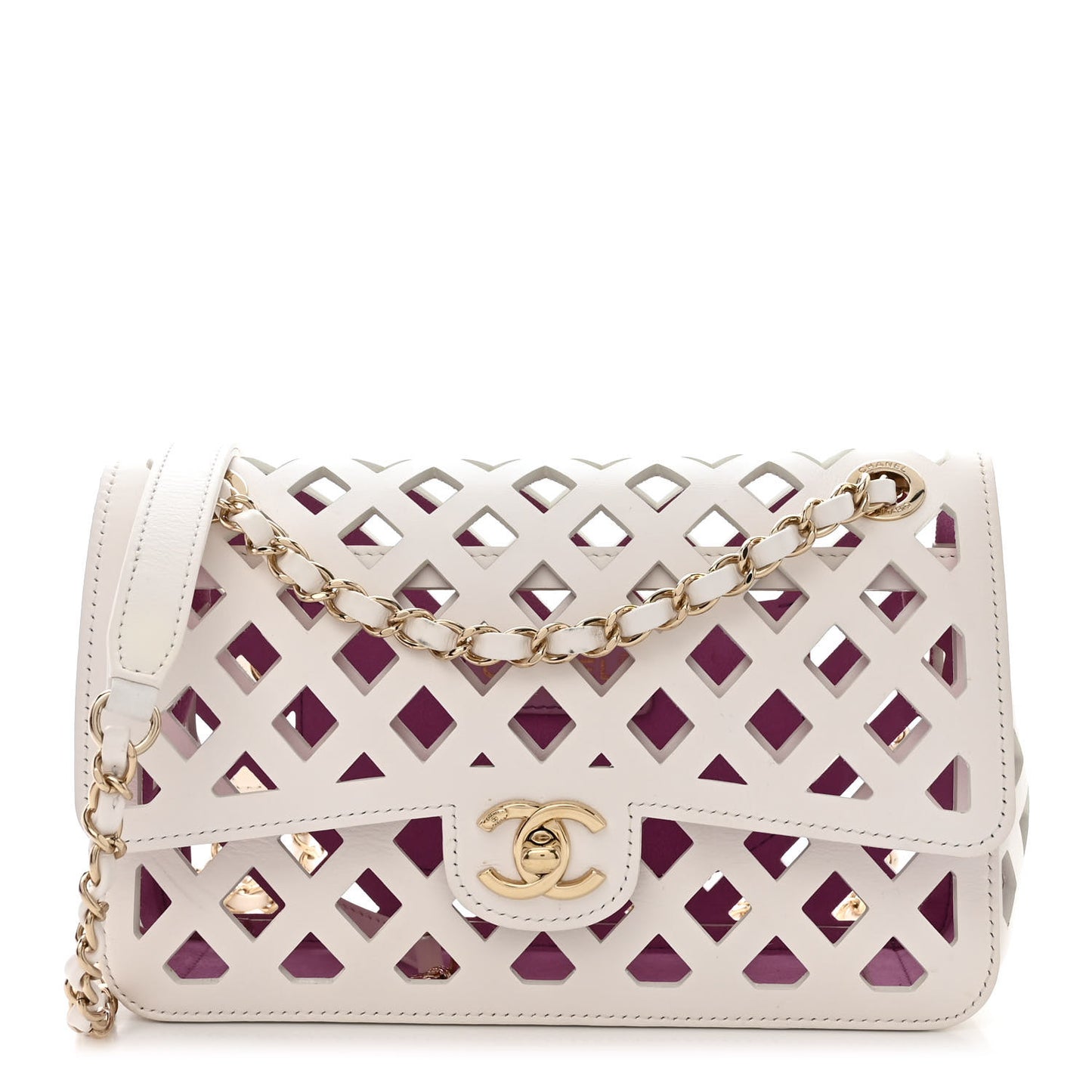 Lambskin Small Sea Through Flap White Multicolor