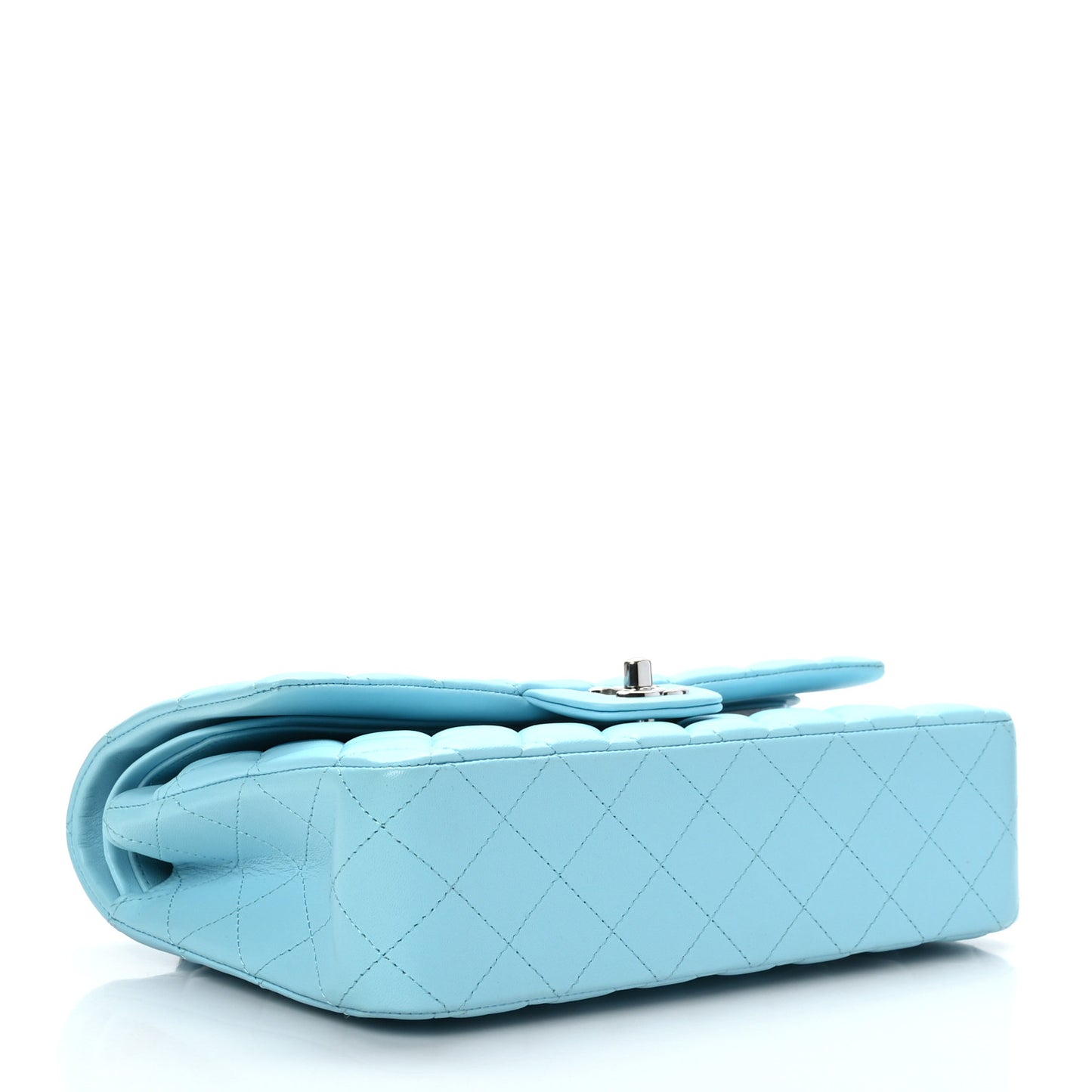 Lambskin Quilted Medium Double Flap Light Blue