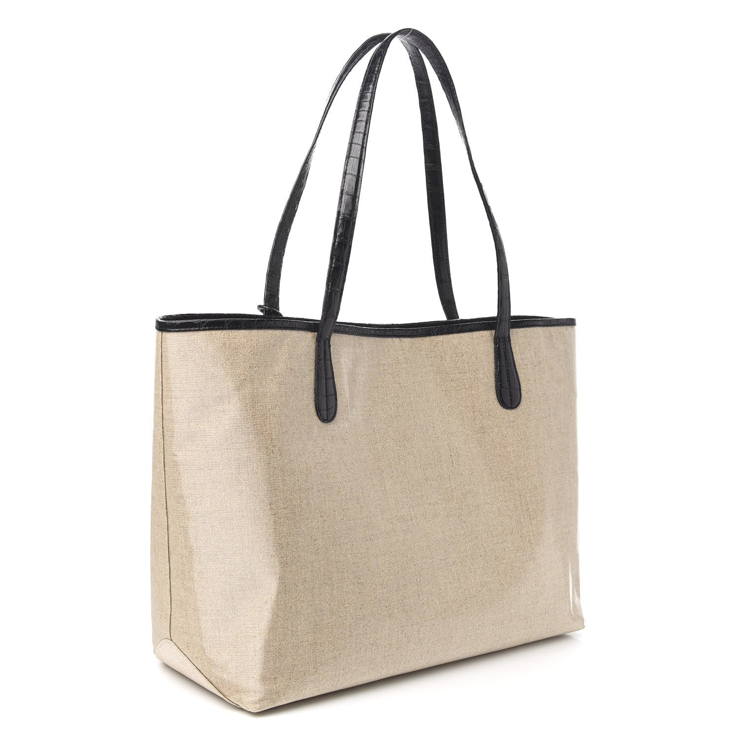 Nancy Gonzalez Linen Crocodile Medium Erica Shopper Tote Black 3 of 9
