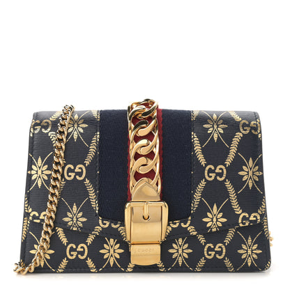 Gucci Textured Calfskin Super Mini Sylvie Chain Shoulder Bag Navy Gold 1 of 11