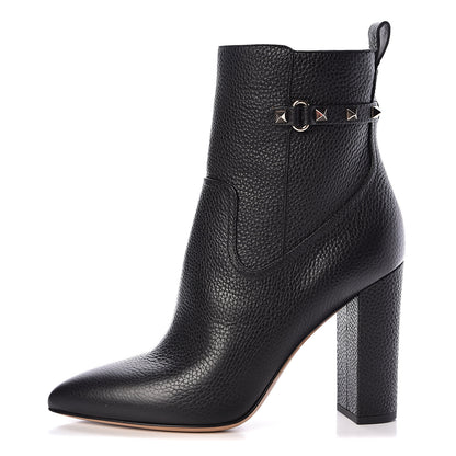 Valentino Garavani Pebbled Calfskin Rockstud Ankle Boots 41 Black 1 of 9