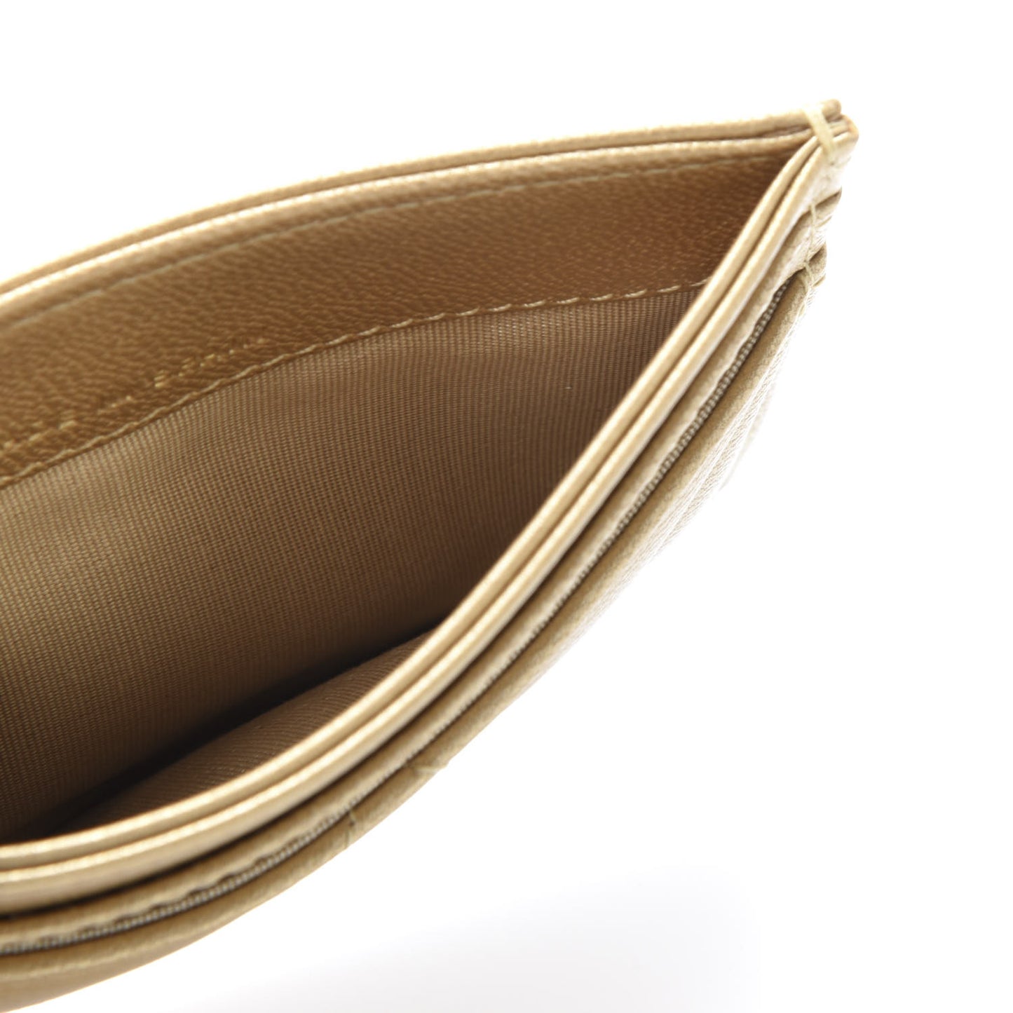 Metallic Goatskin Quilted Chanel 19 Card Holder Gold
