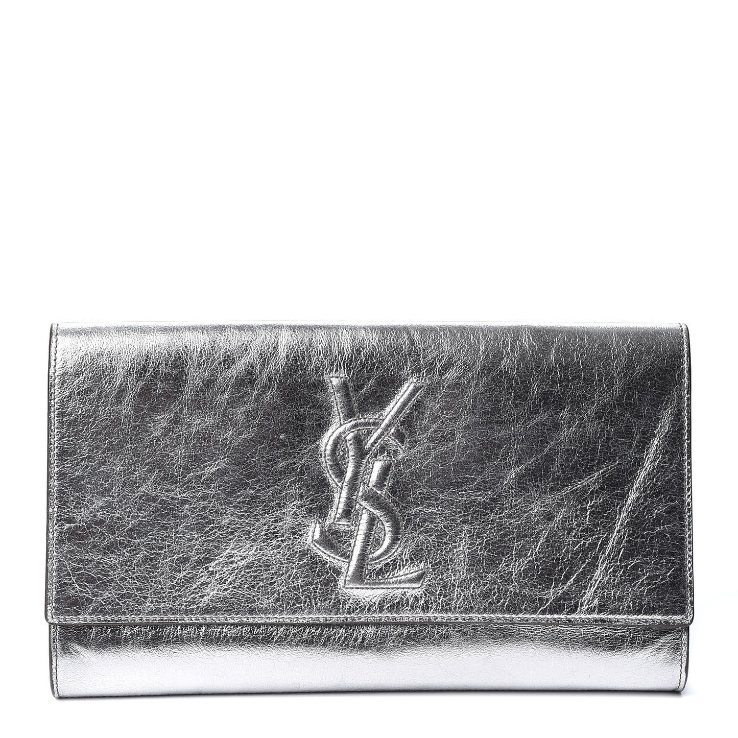 Metallic Calfskin Monogram Large Belle De Jour Clutch Silver