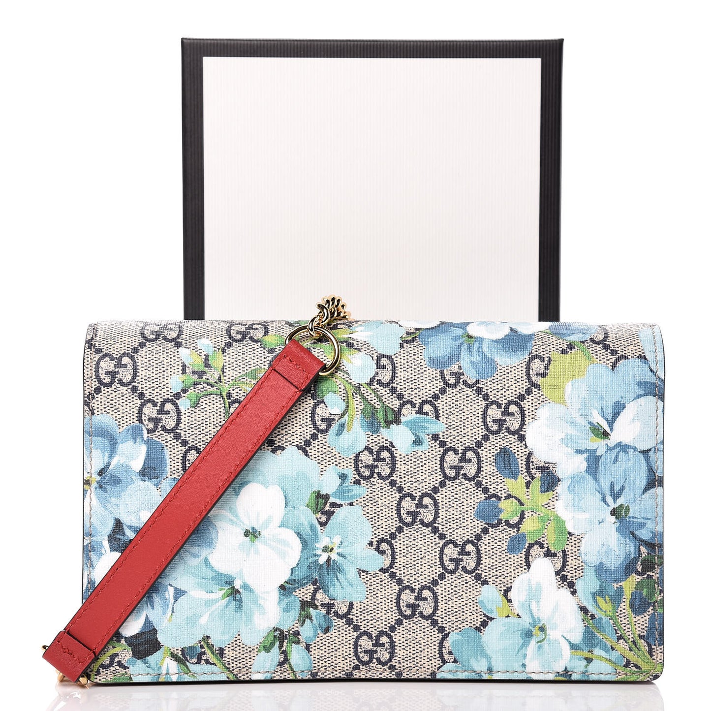 GG Supreme Monogram Blooms Chain Wallet Blue