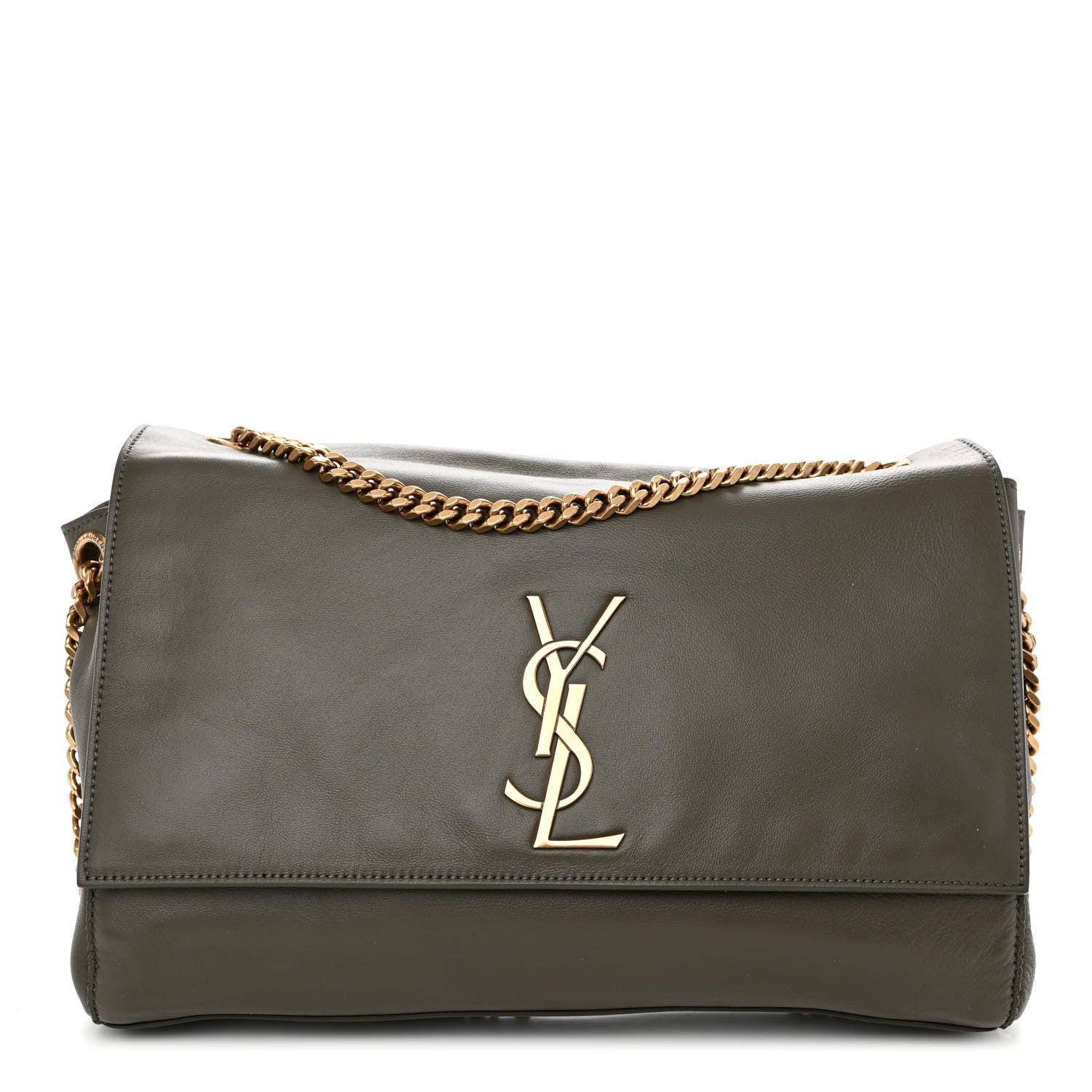 Saint Laurent Smooth Calfskin Suede Medium Reversible Monogram Kate Satchel Olive 3 of 18
