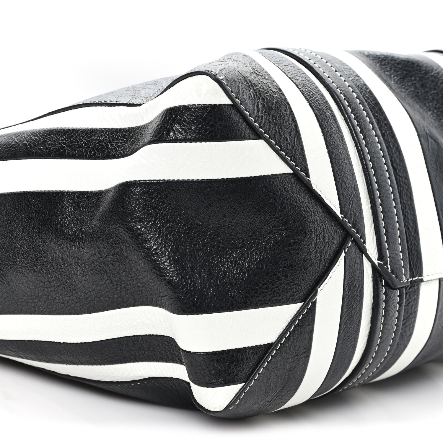 Balenciaga Agneau Arena Striped Patchwork Large Barbes East West Shopper Black White 9 of 11