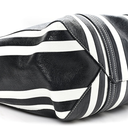 Balenciaga Agneau Arena Striped Patchwork Large Barbes East West Shopper Black White 9 of 11