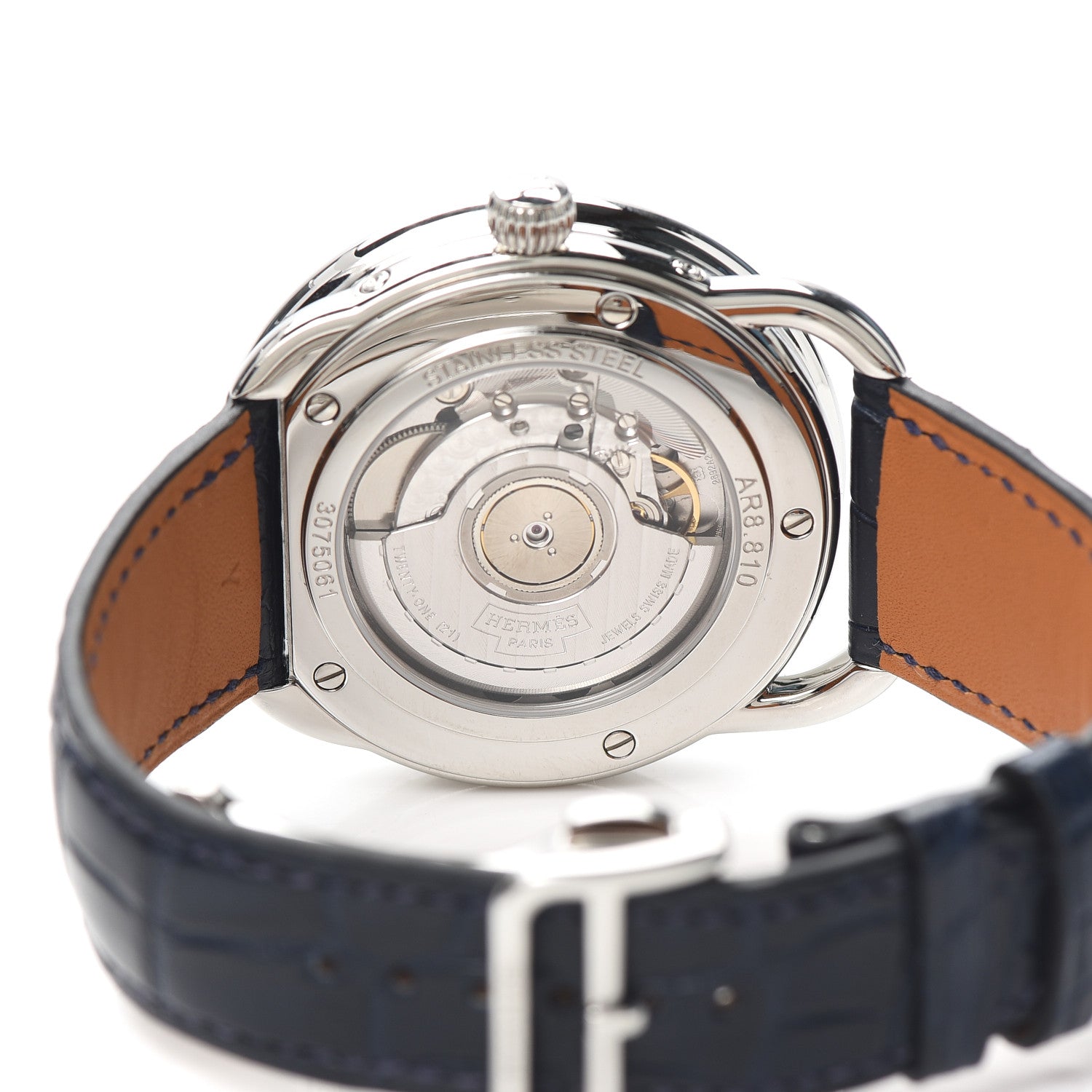 Hermes Stainless Steel Alligator 43mm Arceau Grande Lune Automatic Watch Bleu Abysse 4 of 6