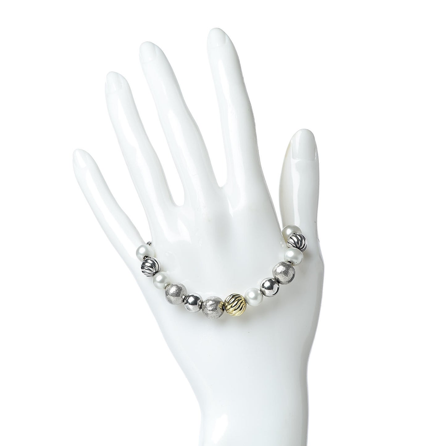 Sterling Silver 18K Yellow Gold Pearl Elements Bead Bracelet