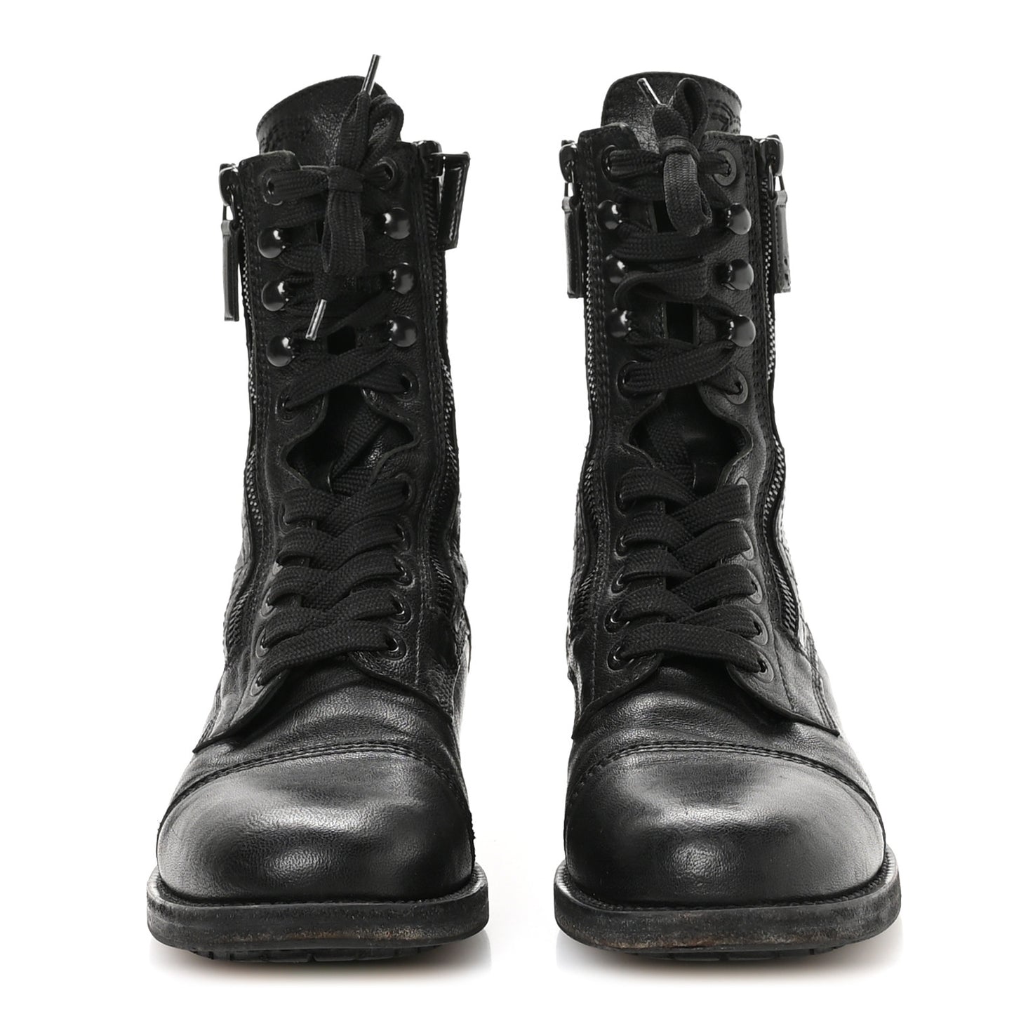 Sheepskin Quilted CC Tall Lace Up Combat Boots 38.5 Black