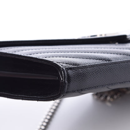 Saint Laurent Grain De Poudre Matelasse Chevron Medium Monogram Chain Wallet Black 10 of 12