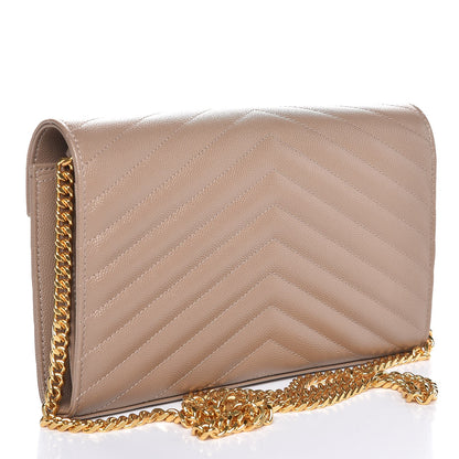 Saint Laurent Grain De Poudre Matelasse Chevron Monogram Chain Wallet Light Taupe 3 of 8