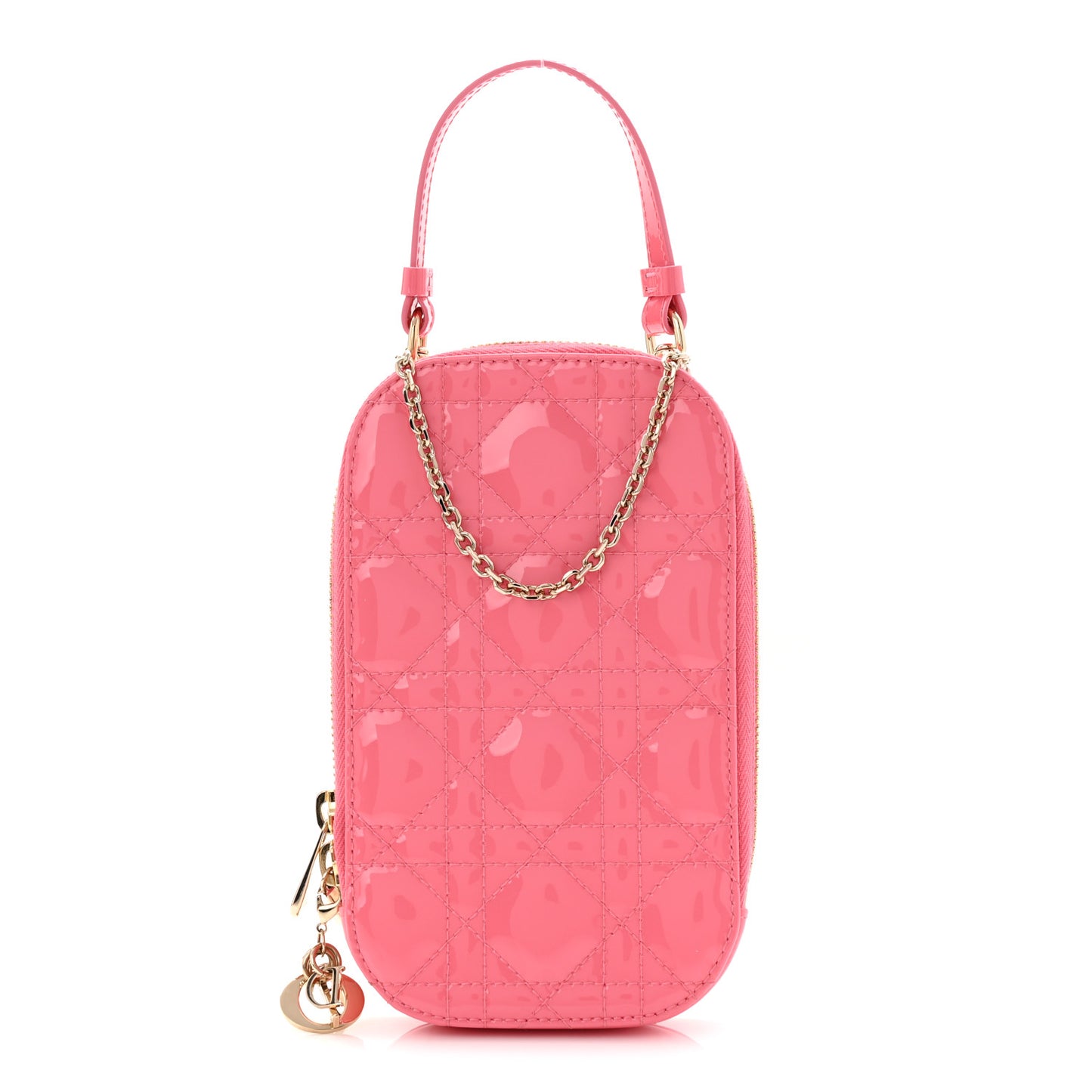 Patent Cannage Lady Dior Phone Holder Pink