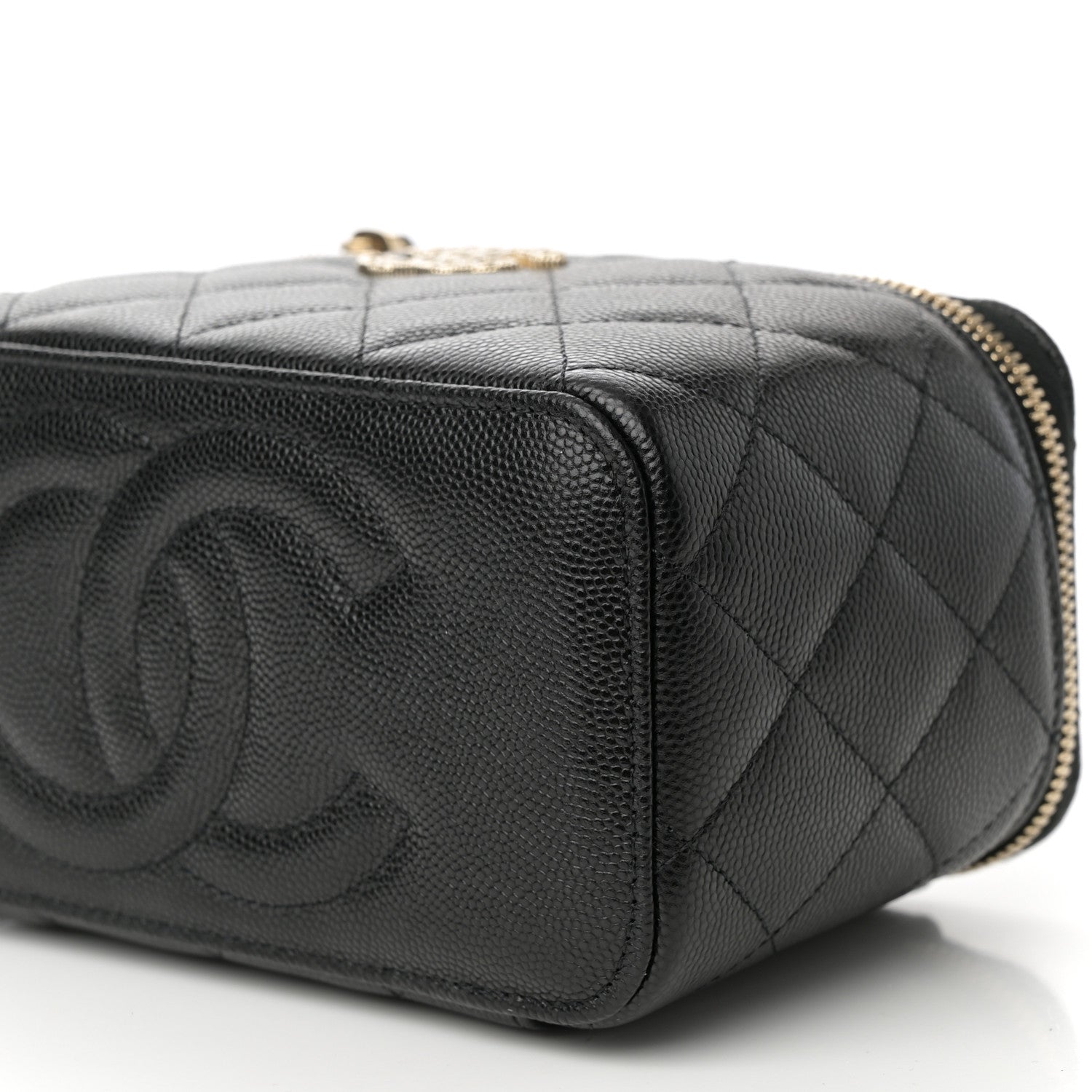 Chanel Caviar Quilted Crystal Hearts Small Vanity Case With Chain Black 11 of 12