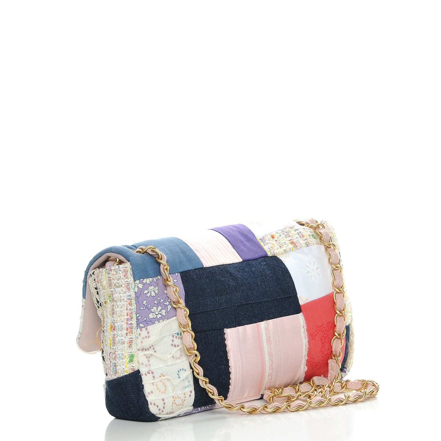 Fabric Patchwork Medium Flap Bag Pink