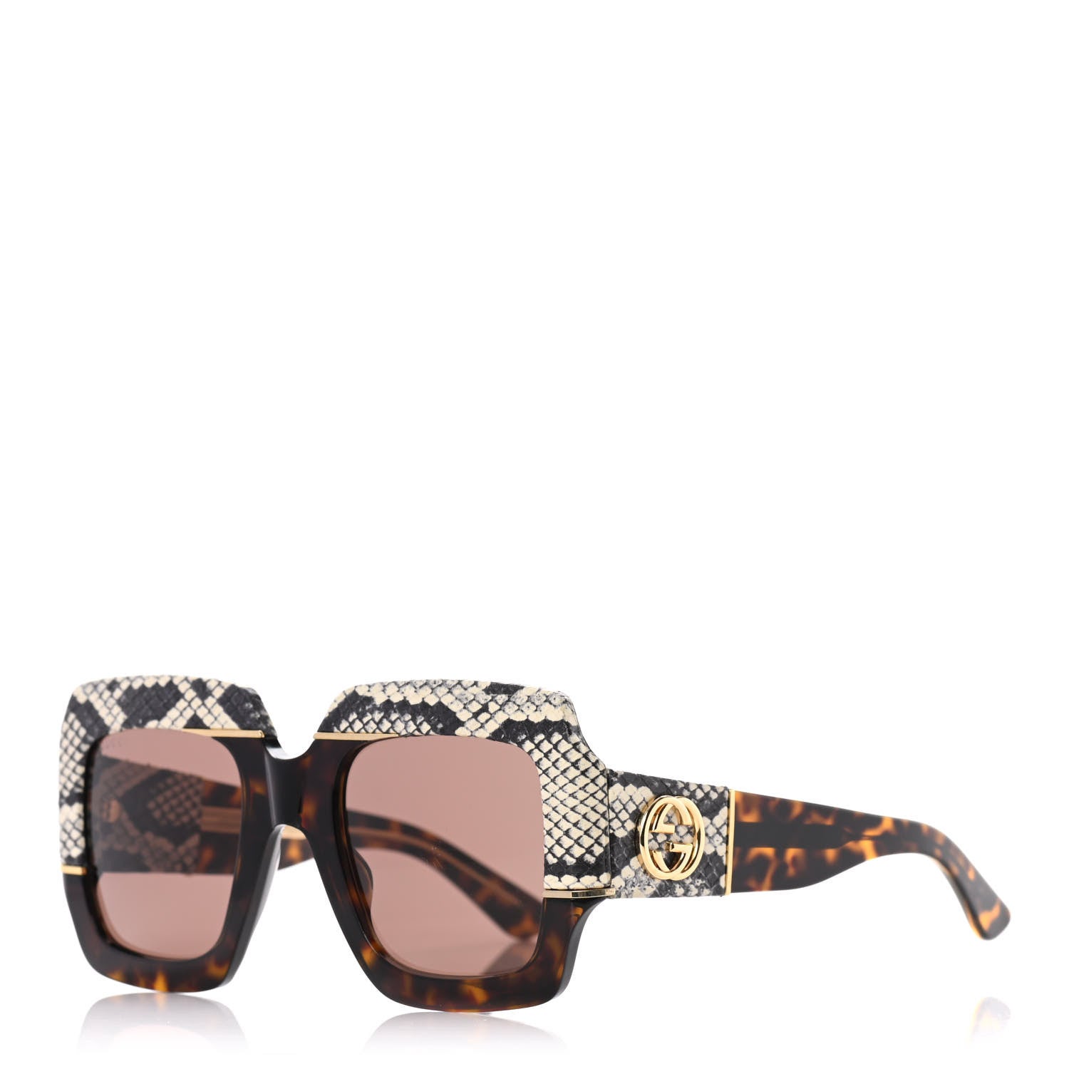Gucci Snakeskin Acetate Square Sunglasses GG0484S Havana 1 of 9