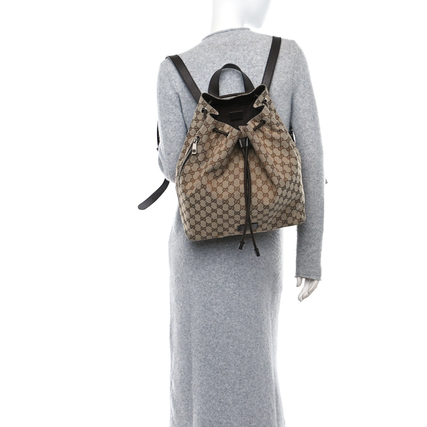 Gucci Monogram Dollar Calfskin O Drawstring Backpack Beige Ebony Testa di Moro Dark Chocolate 2 of 10