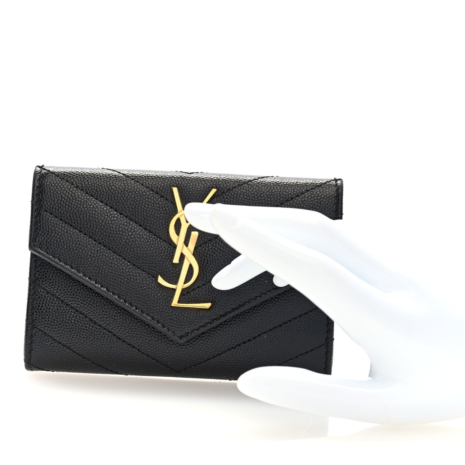 Saint Laurent Grain De Poudre Matelasse Chevron Small Monogram Envelope Wallet Black 2 of 7