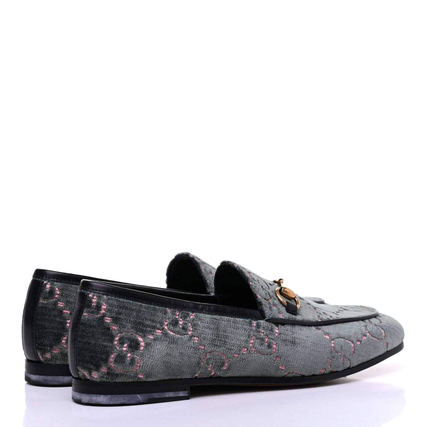 Velvet Malaga Kid GG Monogram Horsebit Womens Jordaan Loafers 35 Avio Dusty Pink Black