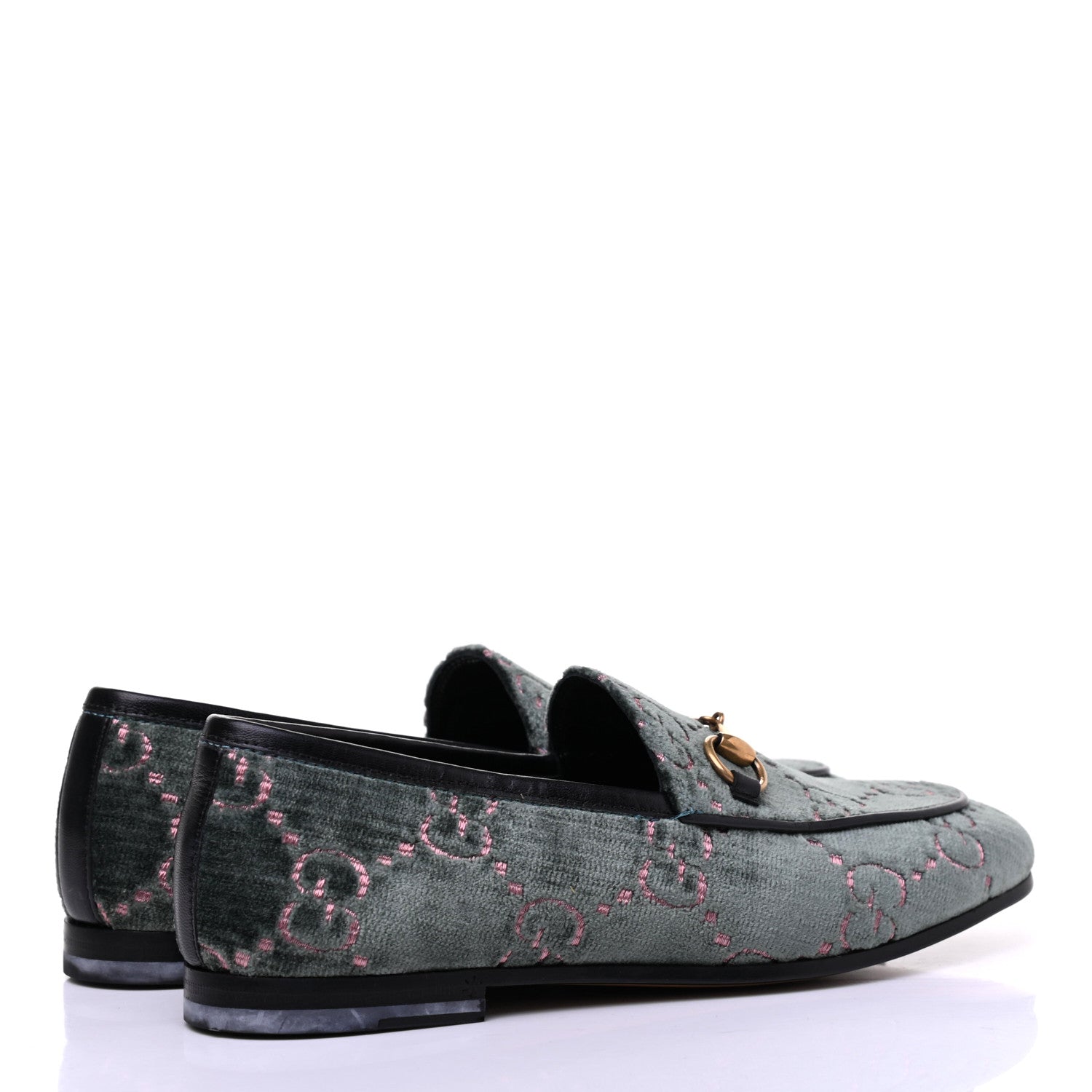 Gucci Velvet Malaga Kid GG Monogram Horsebit Womens Jordaan Loafers 35 Avio Dusty Pink Black 4 of 9