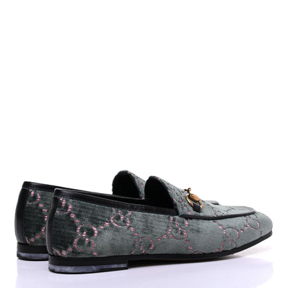 Gucci Velvet Malaga Kid GG Monogram Horsebit Womens Jordaan Loafers 35 Avio Dusty Pink Black 4 of 9