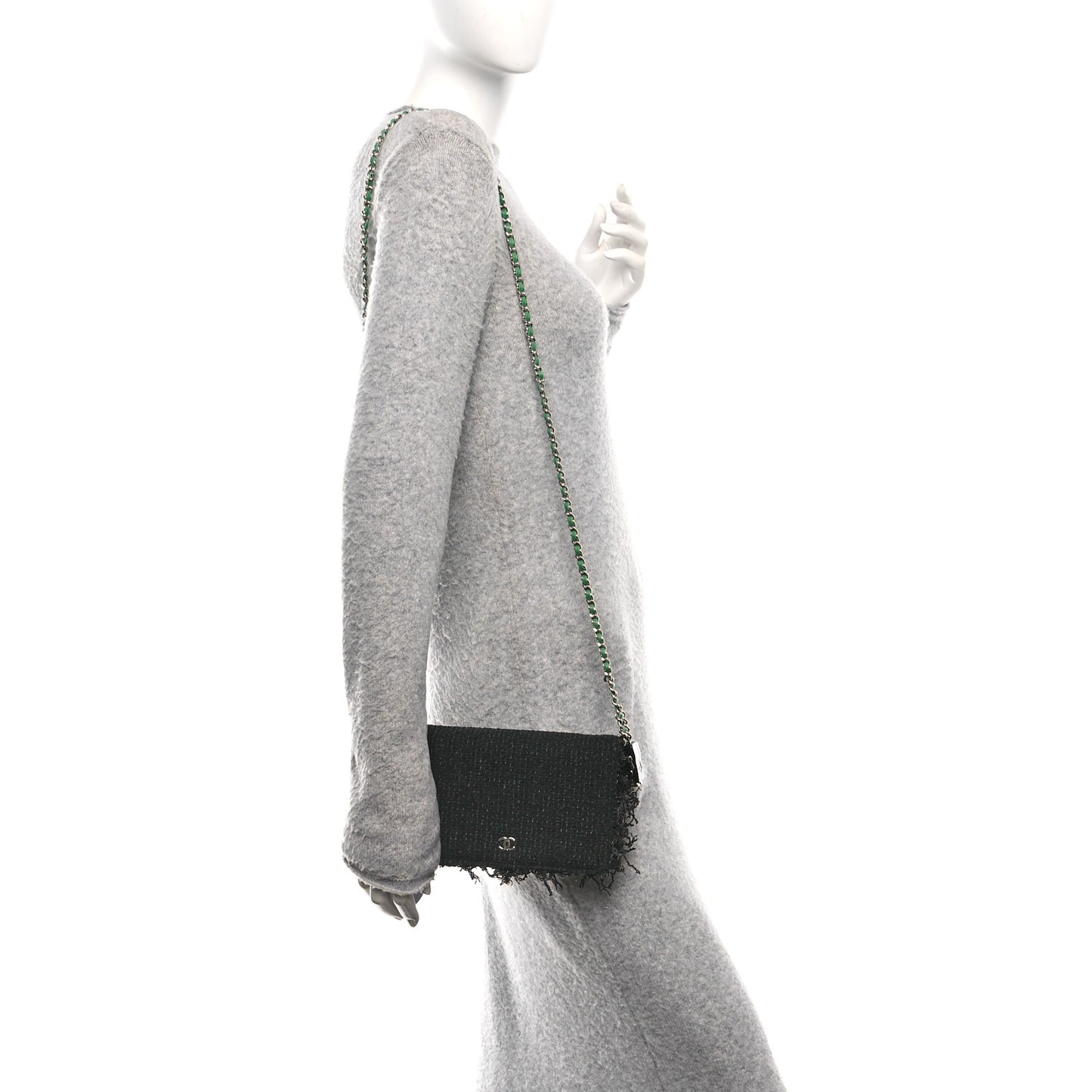 Tweed Fringe Wallet On Chain WOC Black Green