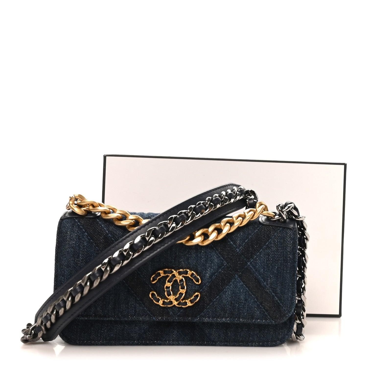 Chanel Denim Quilted Chanel 19 Flap Phone Holder With Chain Blue 10 of 10